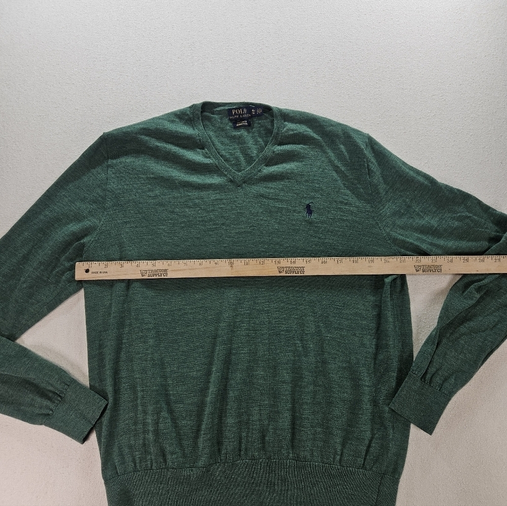 Polo Ralph Lauren Merino Wool Sweater XL Green V Neck - Picture 5 of 8